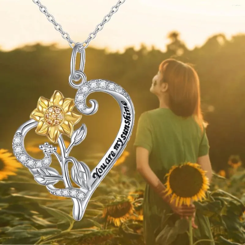 Pendanthalsband 2023 Kvinnors hjärta S925 Sterling Silver Sunflower Halsband Graverade smycken för kvinnor