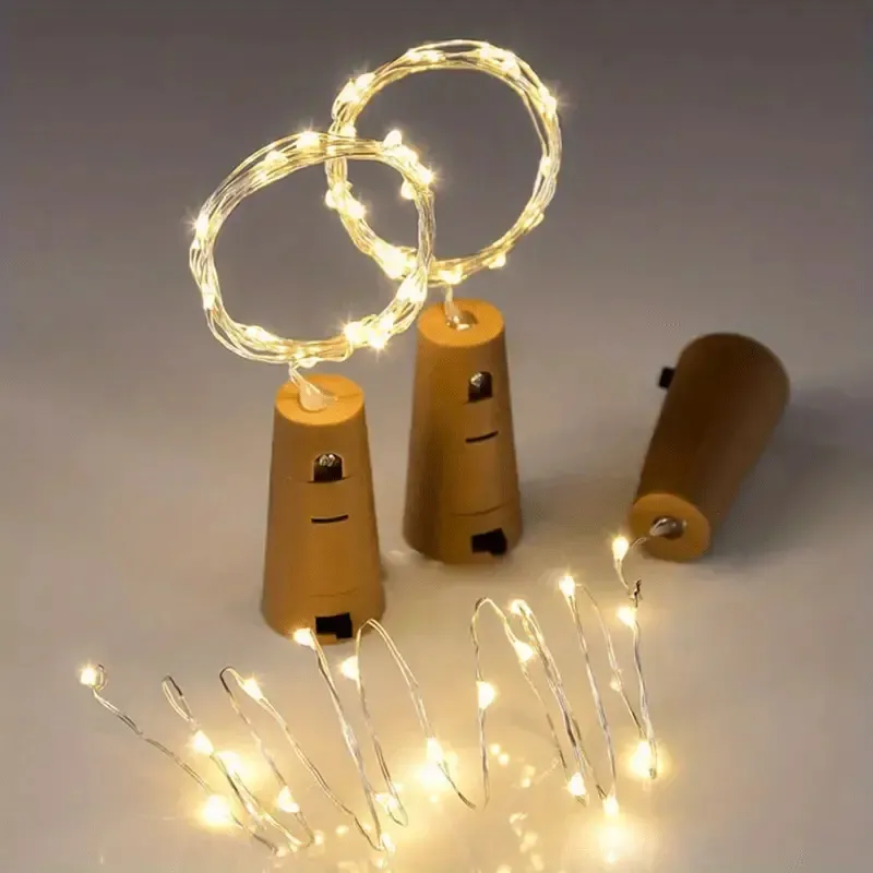20 LED -Weinflaschenleuchten Leuchten Licht, 6,6 Fuß Silber Drahtkorklicht Batterie, für Weihnachten, Halloween, Hochzeiten Handwerk.