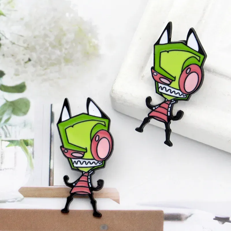 Invader Zim Brooch Funny Alien Brooches Pin Art Epoxy Brooch Bag Clothing Accessories Children Toy