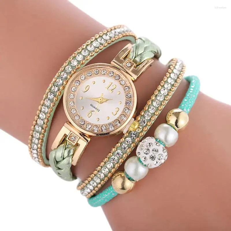 Horloges Luxe dameshorloge Leren band Diamantkwarts Wikkel rond modearmband Polshorloges