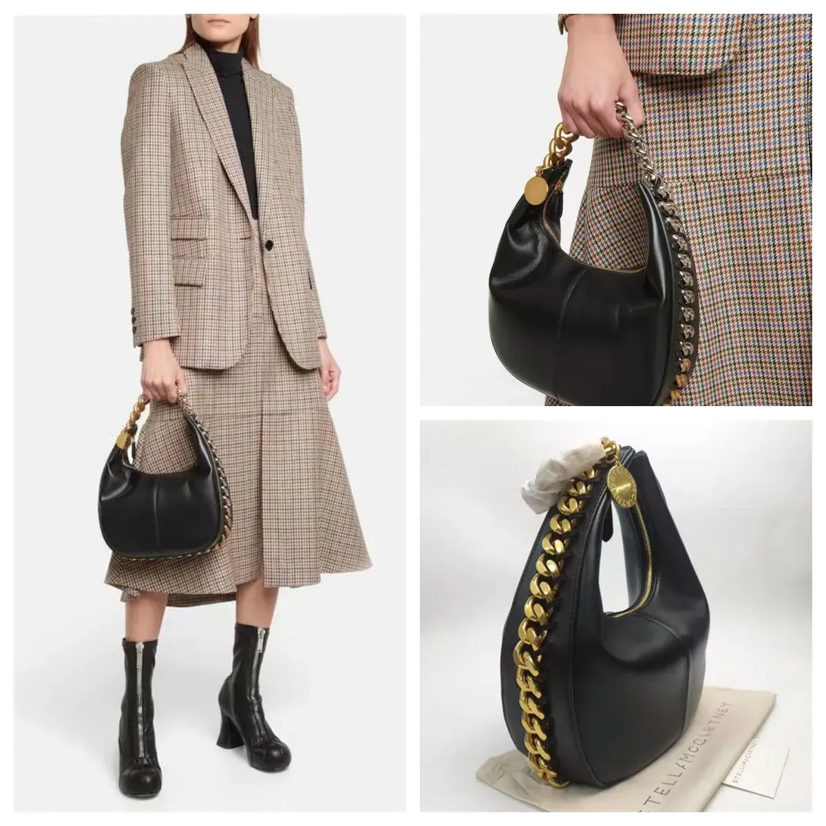 Luxury Bags Stella Mccarey Frayme Medium Zipped Shoulder Bag Small Leather Lady Hobo Bags With Handbag Designer Black Gold Medall Purse From 61 49 DHgate