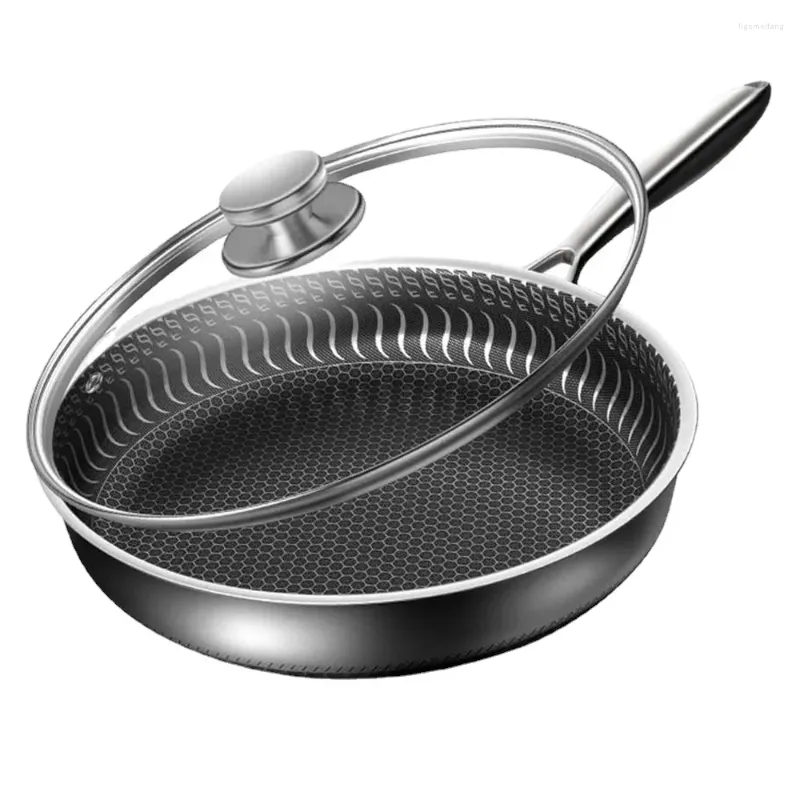 Pfannen 24 cm Pfanne mit Deckel 316 Edelstahl Braten antihaftbeschichtet unbeschichtete Wok doppelseitige Wabenpfanne