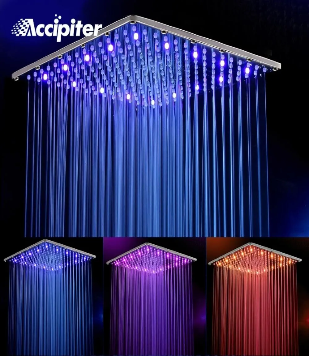 Pommeau de douche Led à eau, 16 pouces, 40cm, 40cm, sans bras de douche, salle de bains, 3 couleurs, pomme de douche Led Chuveiro Led 2009257235154