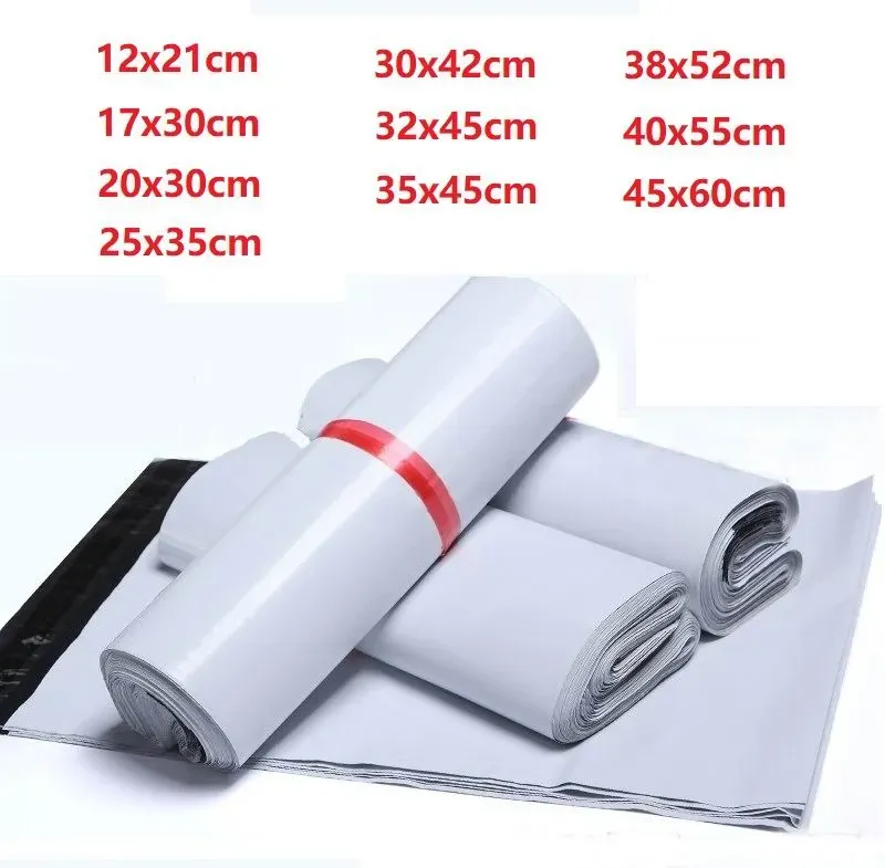 Wholesale 10 Size Nouveau plastique Poly Selfseal Self Adhesive Express Sac Expédition Blan White Courrier Enveloppe Courrier Post Postal Mailer LL