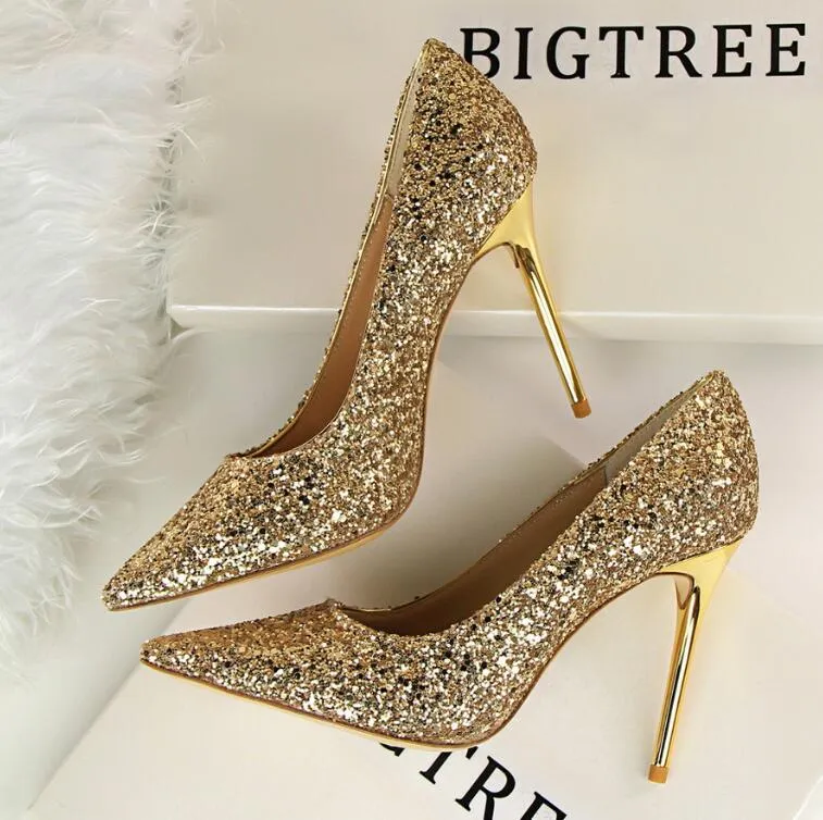 Women Pumps Fashion High Heels Wedding Party Bling Women Heels Glitter Female Pumps Shoes Woman Red Gold Sliver Stiletto 9219-1