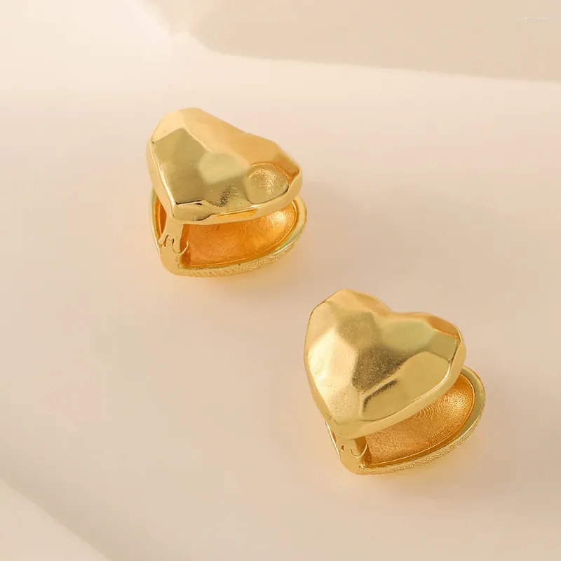 Stud Earrings Luxury Double Love Heart Honeycomb Gold Color Metal Drop For Women Ear Clip Personality Jewelry Trend