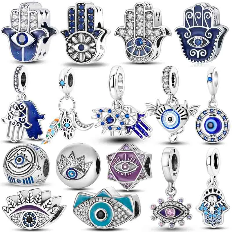 Lucky Blue Devil Eyes Pendant Fit Original Pando Bracelet Necklace 925 Sterling Silver Palm Egypt Charms Bead DIY Jewelry