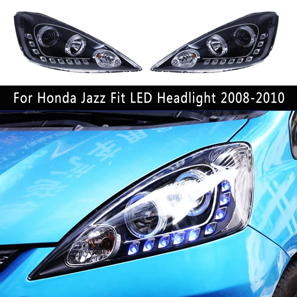 För Honda Jazz Fit LED-strålkastare 08-10 Biltillbehör DRL DAYTIME Running Light Streamer Turn Signal Indicator Front Lamp Auto Part