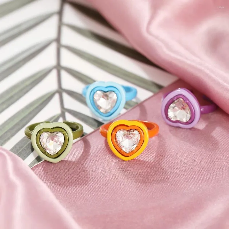 Cluster Rings 2023 Korean Heart For Women Cute Par Gift Chunky Ring Colorful Emamel Jewelry Wholesale