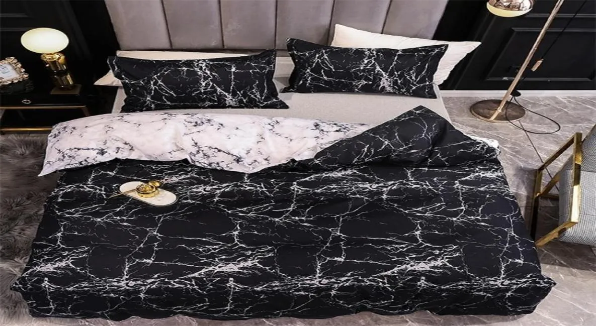 Black and White Color Bed Linens Marble Reactive Printed Duvet Cover Set for Home housse de couette Bedding Set Queen Bedclothes L1590552