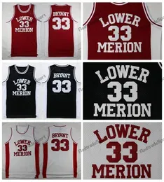 Mi08 Mens Vintage 33 Bryant Lower Merion High School Basketball Jerseys Red Black White Stitched Shirts S-XXL