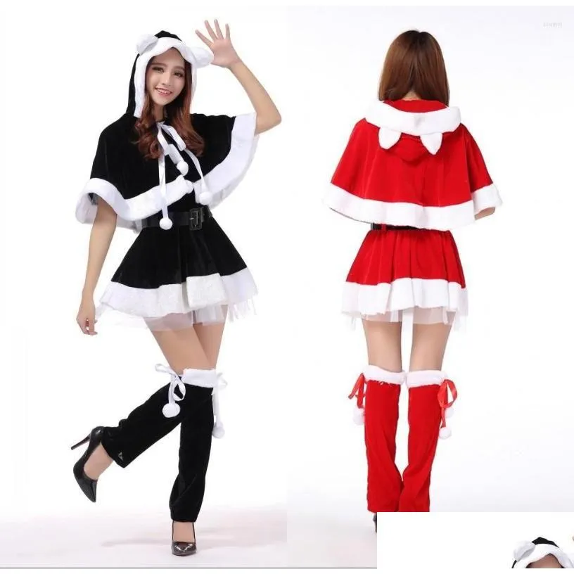 Girl'S Dresses Girl Dresses Christmas Dress Y Skirt Shawl For Women Girls Dance Costumes Cute Miss Santa Claus Red Black Xmas Outfits Dh4Zi