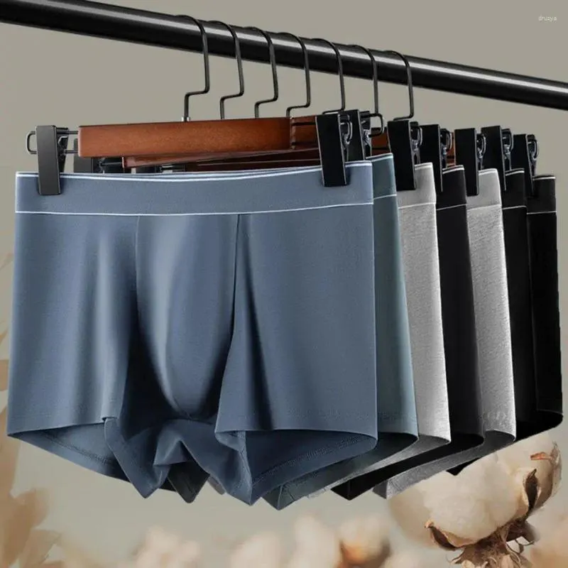 Cuecas casuais homens boxers elástico macio cintura média anti-séptico cor sólida plus size respirável u convexo sem costura roupa interior