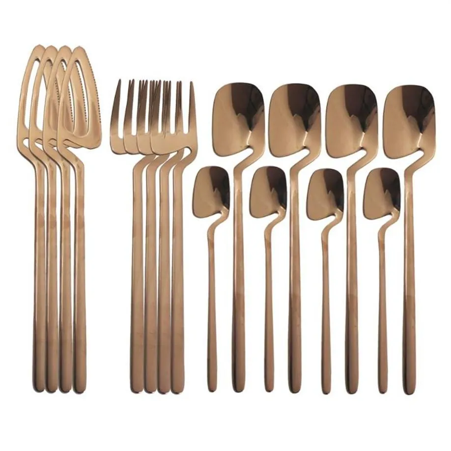 16pcs Rose Flattersets Küchendekor Spoon Gabel Lnife Set Tabelle Edelstahl Stee Darf geschaltet Castlery für Dessert Suppe Kaffee264o