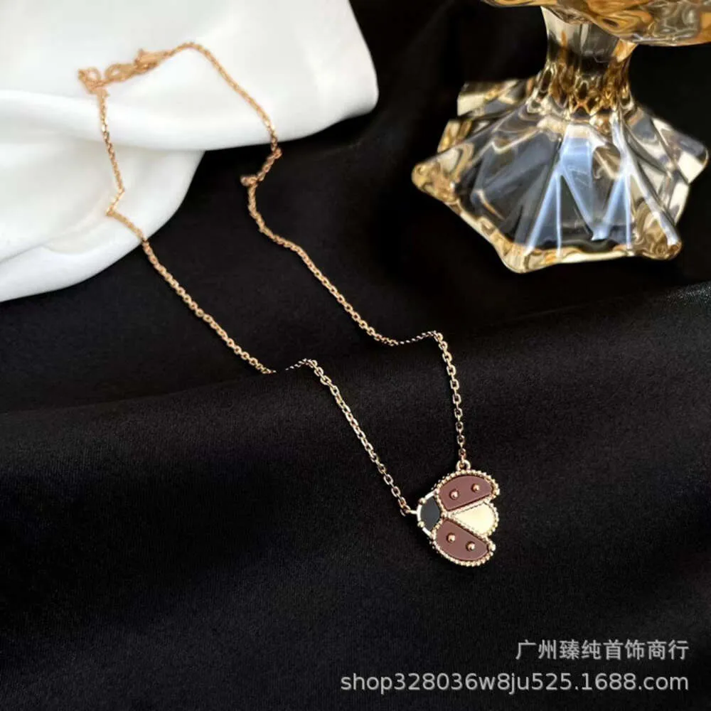 VANTY CLEEFTY HIGH VERSION LADYBUG NECKLACE Kvinnors nya Rose Gold Butterfly Pendant White Fritillaria Plum Blossom Four Leaf Grass Collar Chain Chain Chain