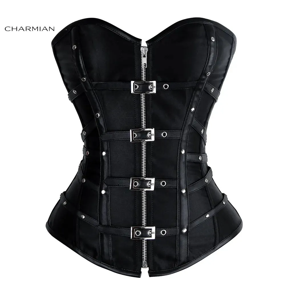 Shaper Charmian Plus Size Corsetti Steampunk gotici da donna Cerniera in raso Corsetto overbust Top Vita Trainer Espartilho Corpete Coreselet J1