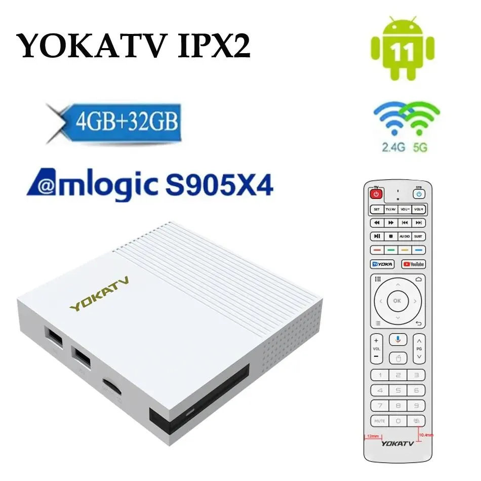 Box YOKATV IPX2 Smart TV Box Amlogic S905X4 Quad Core AV1 Android 11 4GB 32GB EMMC TV Box 2.4/5G WiFi BT5.0 1000M Lan Set Top Box vs M