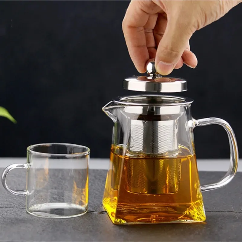 Sifang-High Boron Silicon Stainless Steel Lid Soaking Tea Pot with Filter Glass Large Capacity Thickening Heat Resistant 231221