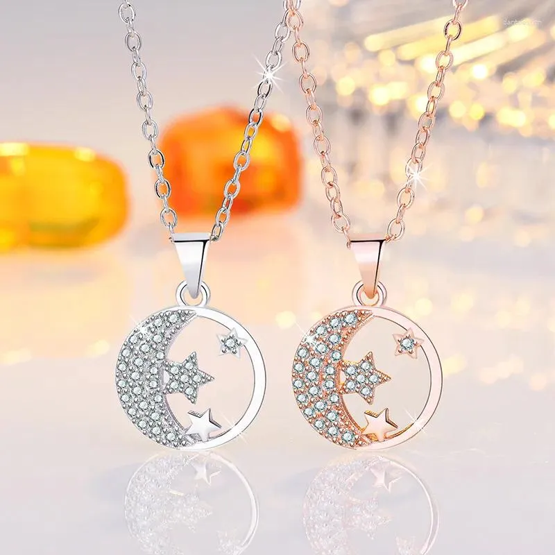 Collane con ciondolo Moda di arrivo 925 Sterling Silver Moon e Star Tales Catena a maglia per gioielleria raffinata da donna