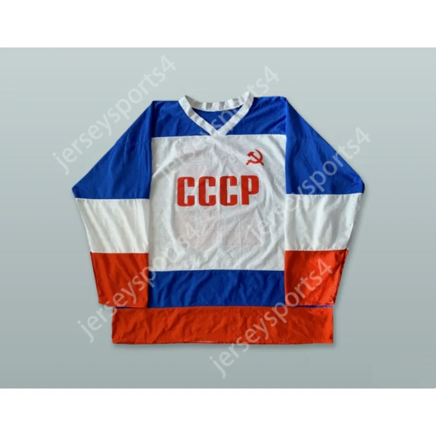 Özel Vladislav Tretiak 20 CCCP Beyaz Kırmızı ve Mavi Hokey Jersey Yeni üst dikişli S-M-L-XL-XXL-3XL-4XL-5XL-6XL