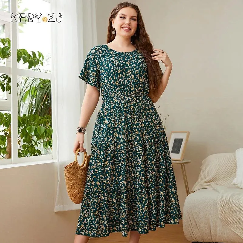 Vestidos keby zj grande tamanho feminino vestido de roupas de verão Oneck estampa floral vestidos midi vestidos urbanos elegantes casuais vestido longo