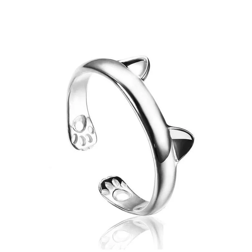 Bandringe, die 925 Silberringe verkaufen, einfache süße Katzenohr-Design, verstellbarer Fingerring, Pfotenabdruck, Tierschmuck, BK, Drop-Lieferung, Schmuck DHSOX