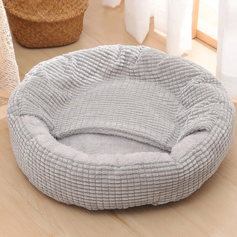 Lit animal rond lit pour animaux de compagnie molleuse mollet épaississeur de nid chien chenil chat semi-fermé sac de couchage chiot confortable canapé de lit de chien