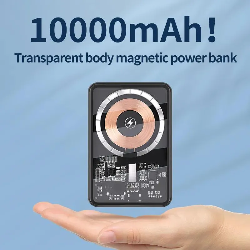 Chargers Magnetic 10000mAh Power Bank Wireless Charger Transparent Emergency PowerBank Fast Charge Portable för iPhone13/12 Huawei Xiaomi