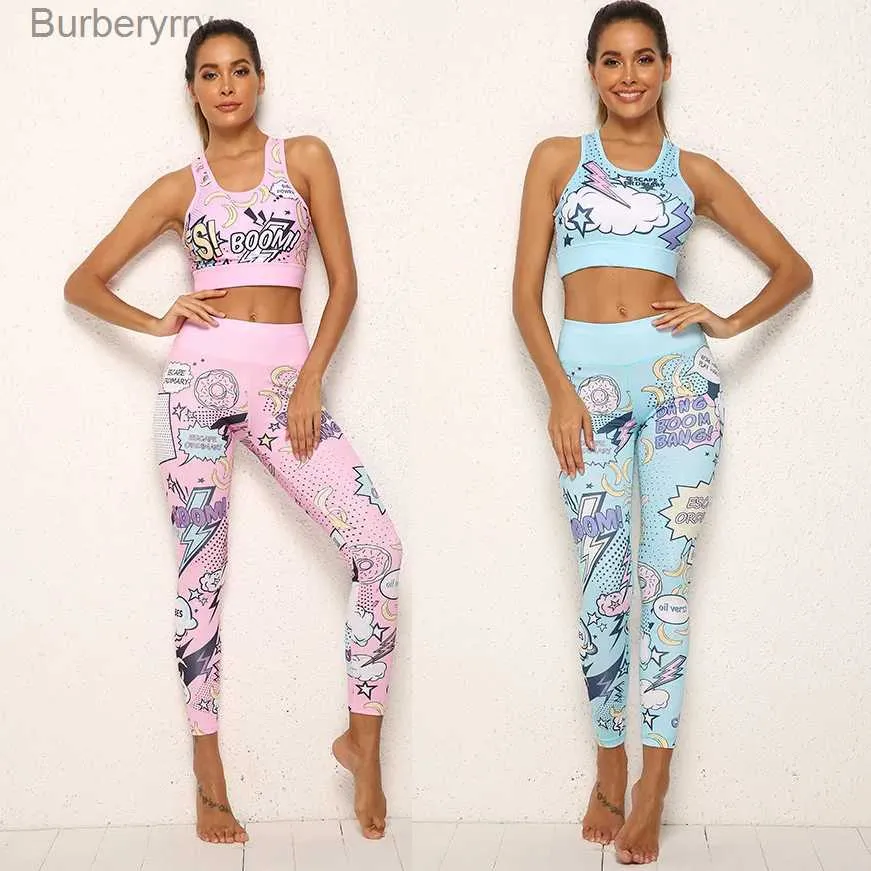 Active Sets Women Print Cartoon ba Boom Running Yoga Suits Sportswear High Waist Fitness Pants harajuku sports Set Gym workout clothesL231221