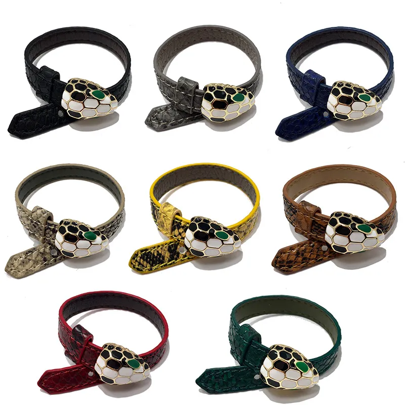 Moda pulseiras de couro personalizado padrão de pele de cobra colorido óleo esmalte cabeça de cobra PU pulseiras Designer Jóias BB707