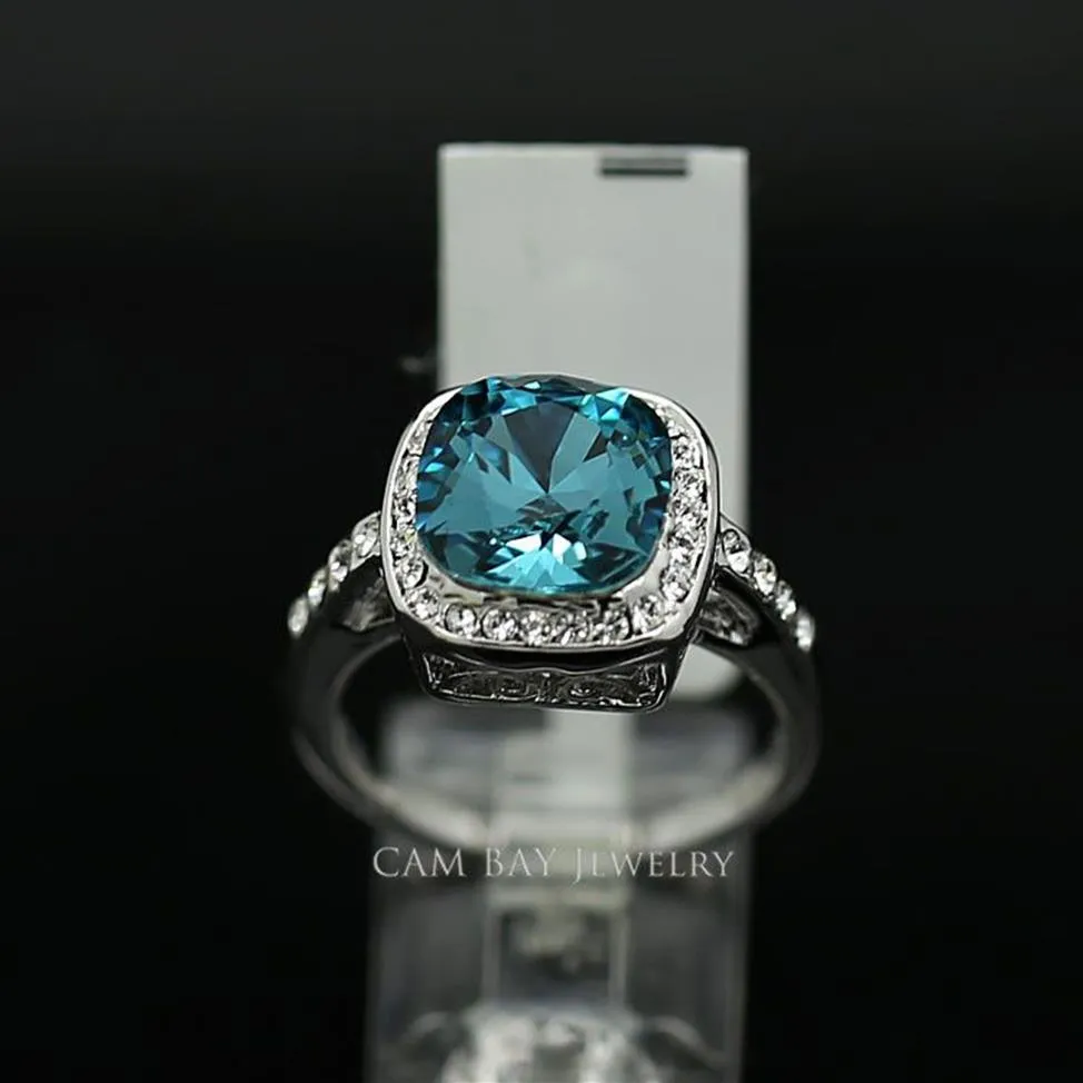 Кольца унисекс с имитацией родия и одним большим квадратным камнем, женское кольцо на палец, свадебные украшения320z