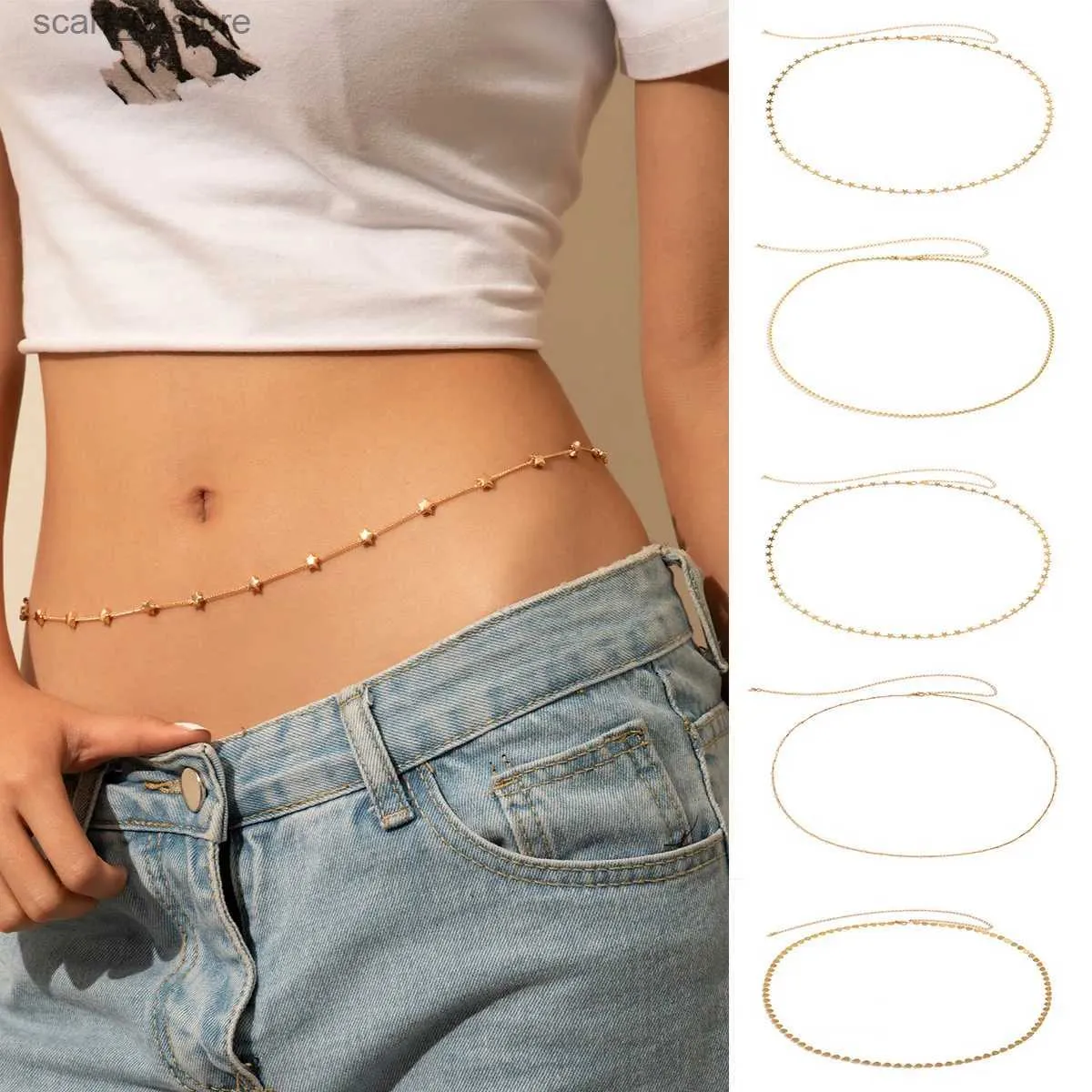 Waist Chain Belts Boho Simple Fishtail Cross Snake Chain Star Gold Color Metal Waist Chains Female Summer Navel Chain Girl Charm Fashion JewelryL231221