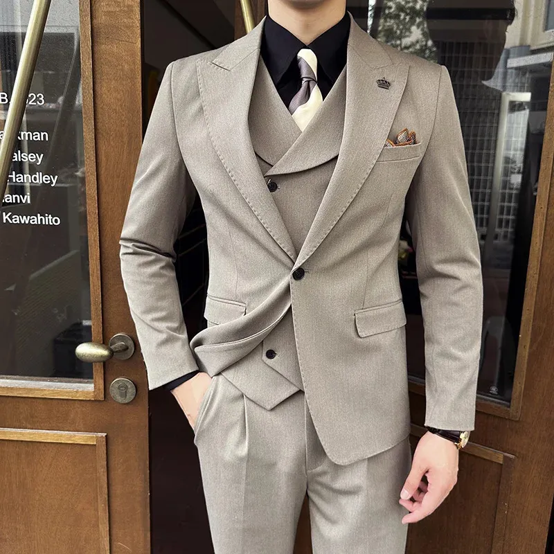 Haute qualité hommes costume de mariage costume gilet pantalon Banquet affaires décontracté mode beau élégant trois pièces 231220