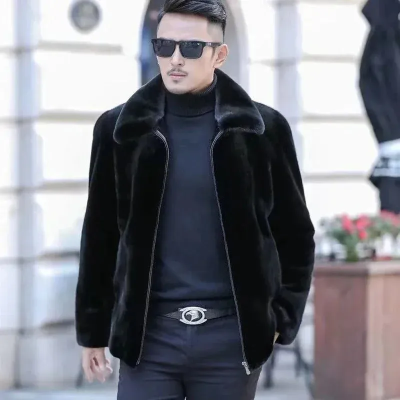 Automne et hiver hommes manteau de fourrure artificielle mode coréenne Ultra mince vêtements marron moelleux chaud haut décontracté veste ample 231220
