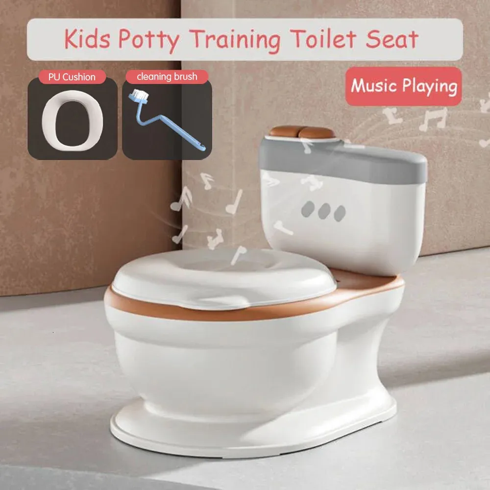 Toalettstol realistiska potta träningssäte för småbarn pojkar flickor mjuk pu pad torka lagringsmusik som spelar funktion 231221