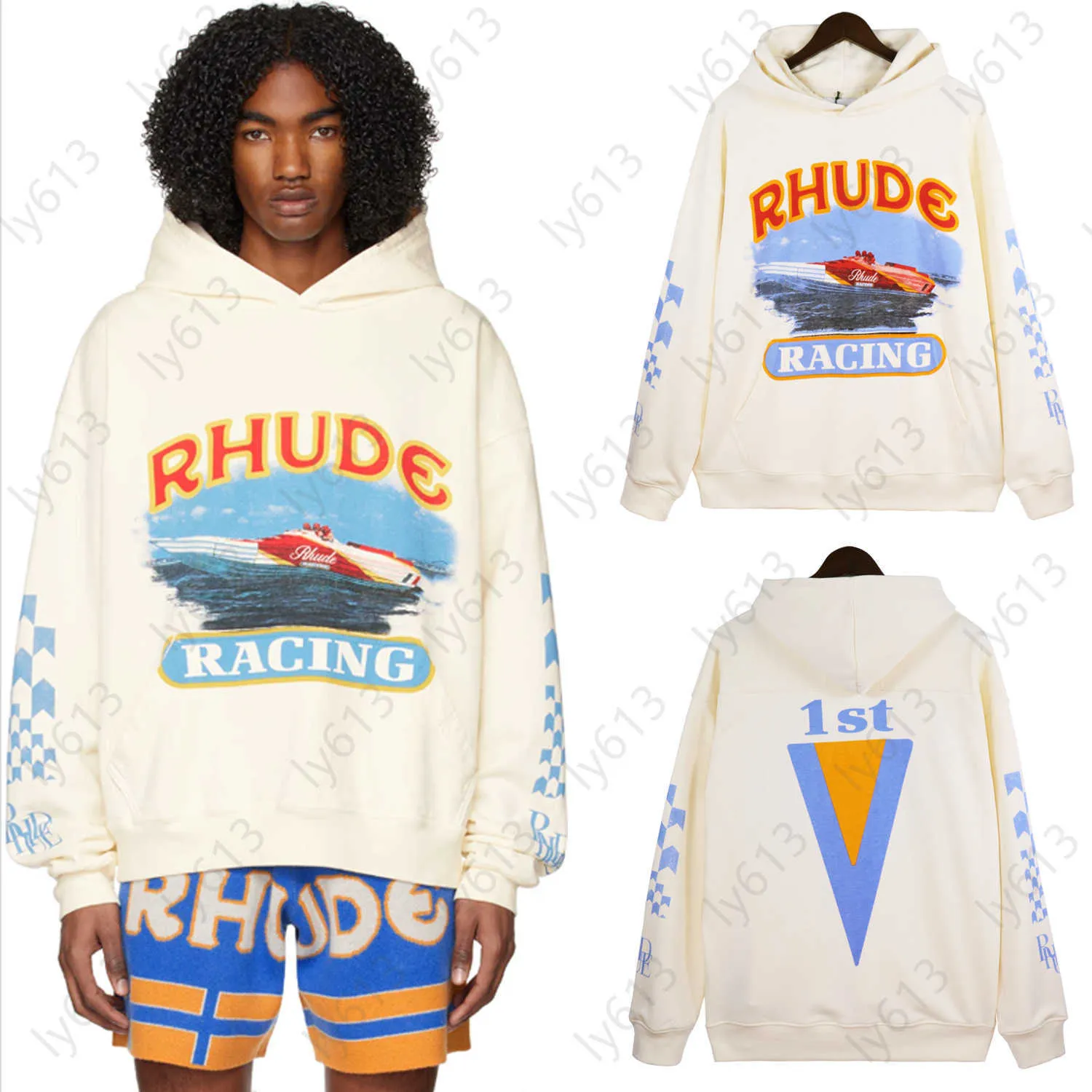 メンズジャンパーデザイナーハーディーマンのためのrhudeパーカースウェットシャツアメリカンヴィンテージオールドパターンヨットプリントセーターメンズパーカー