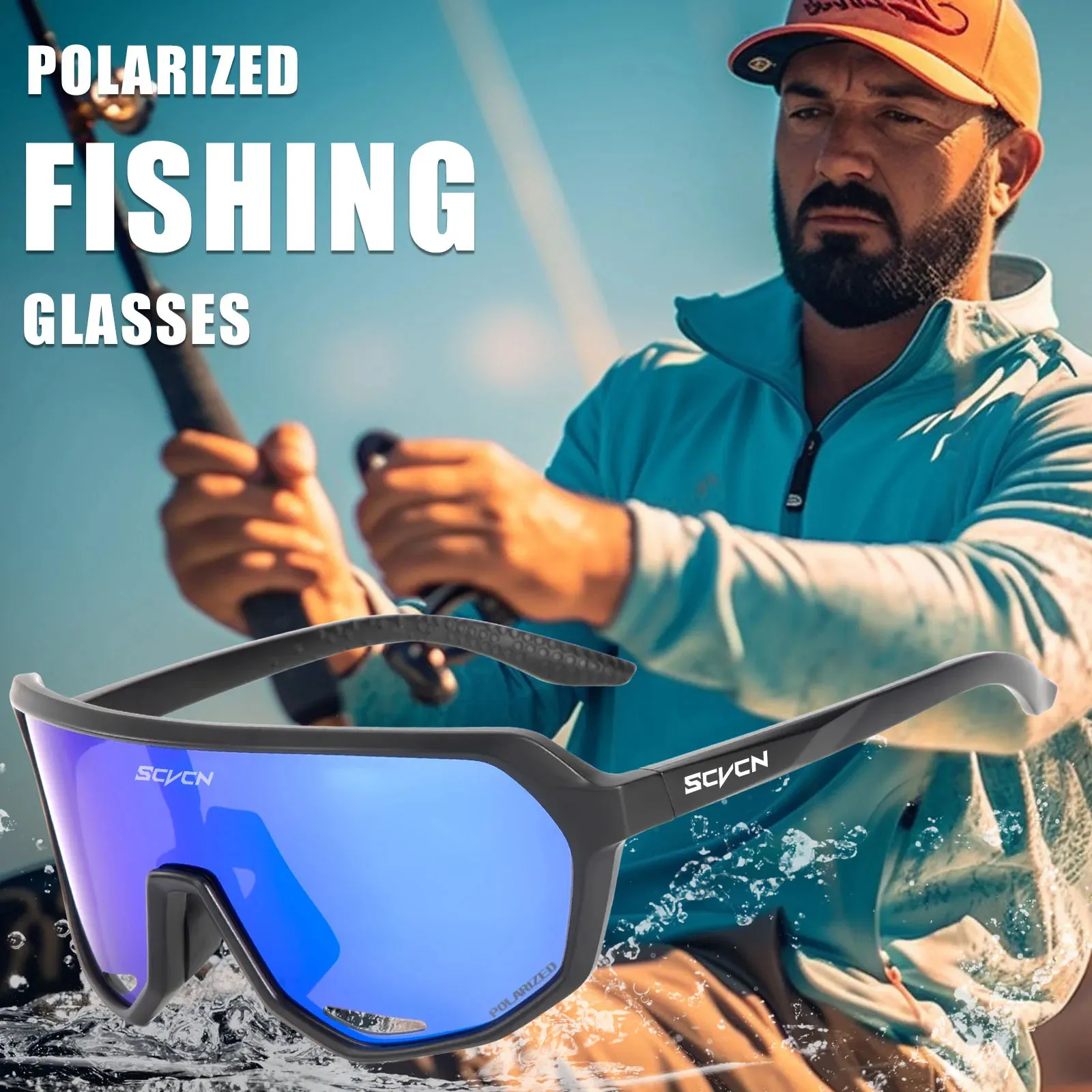 Scvcn Fishing Sunglasses Square Polarized UV400 Glasses For Men