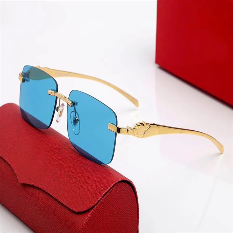 Designer sunglasses leopard head square Gradient Lenses mens and womens fashion glasses gold silver metal frame frameless rectangu232v