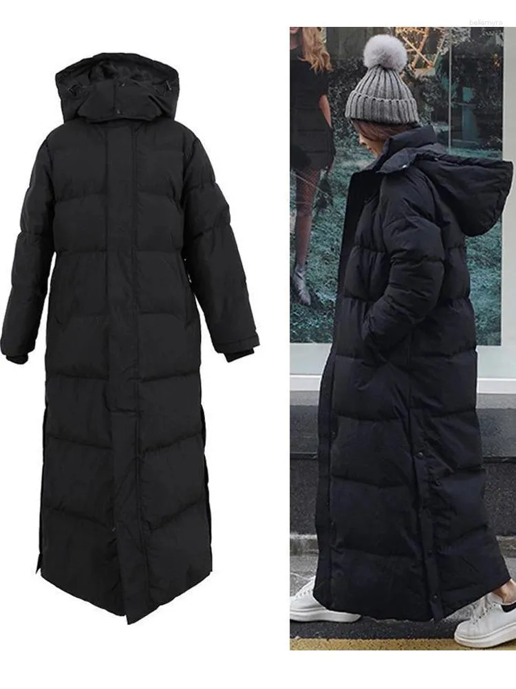 Damesgeul Lagen Down Parka Super Long Jacket vrouwelijke knie wintervrouw met dikke zwarte jas erin