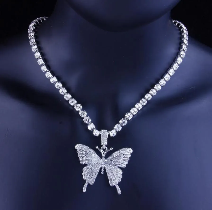 Iced Out Butterfly hanger ketting goud zilveren tennisketen heren dames hiphop kettingen sieraden6770684