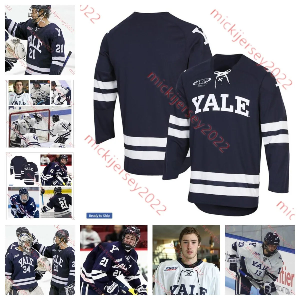 Yale Bulldogs Hokey Jersey Jack Stark Stark David Andreychuk Reilly Connors Richter Iisai Pesonen Seiya Tanaka-Campbell Owen Forester Rhys Bentham Özel Formaları