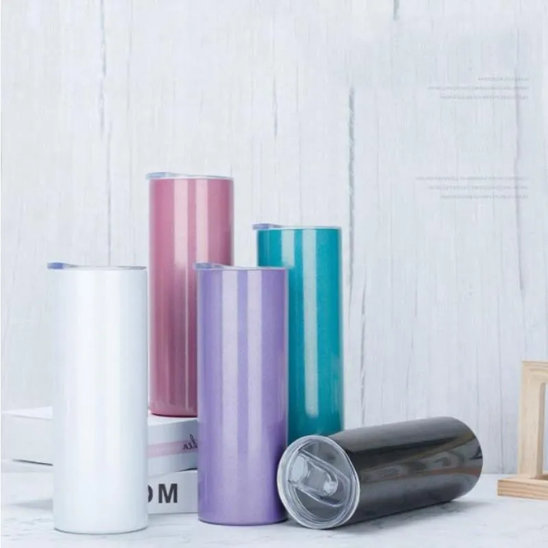 20oz sublimering rak glitter tumbler med halmlock värme trsfers tryckt blanker smala mager tumbler vatten flaska kaffe mugg rddvu