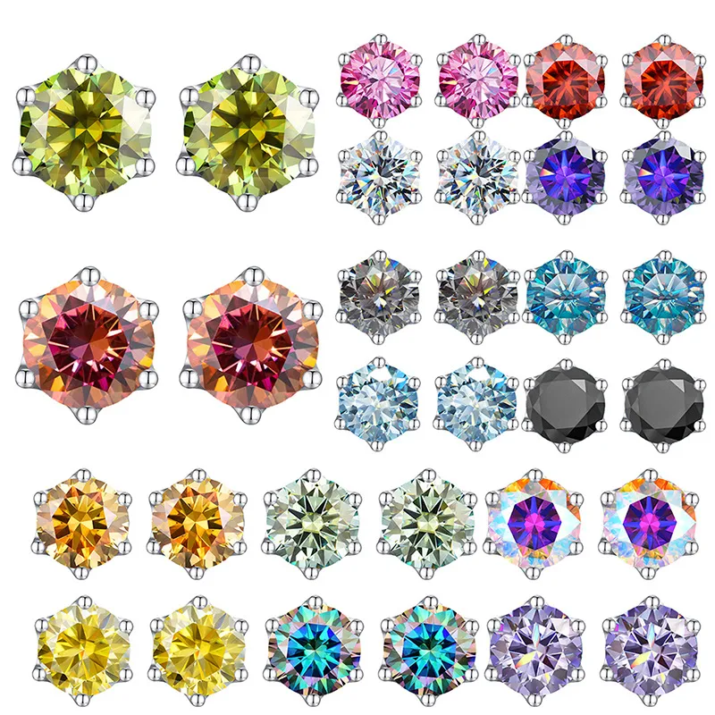 16 couleurs pour les options Diamant Test réussi Clignotant 1ct Moissanite Boucles d'oreilles Goujons Allerguc Free 925 Argent Moissanite Boucles d'oreilles pour hommes femmes Joli cadeau