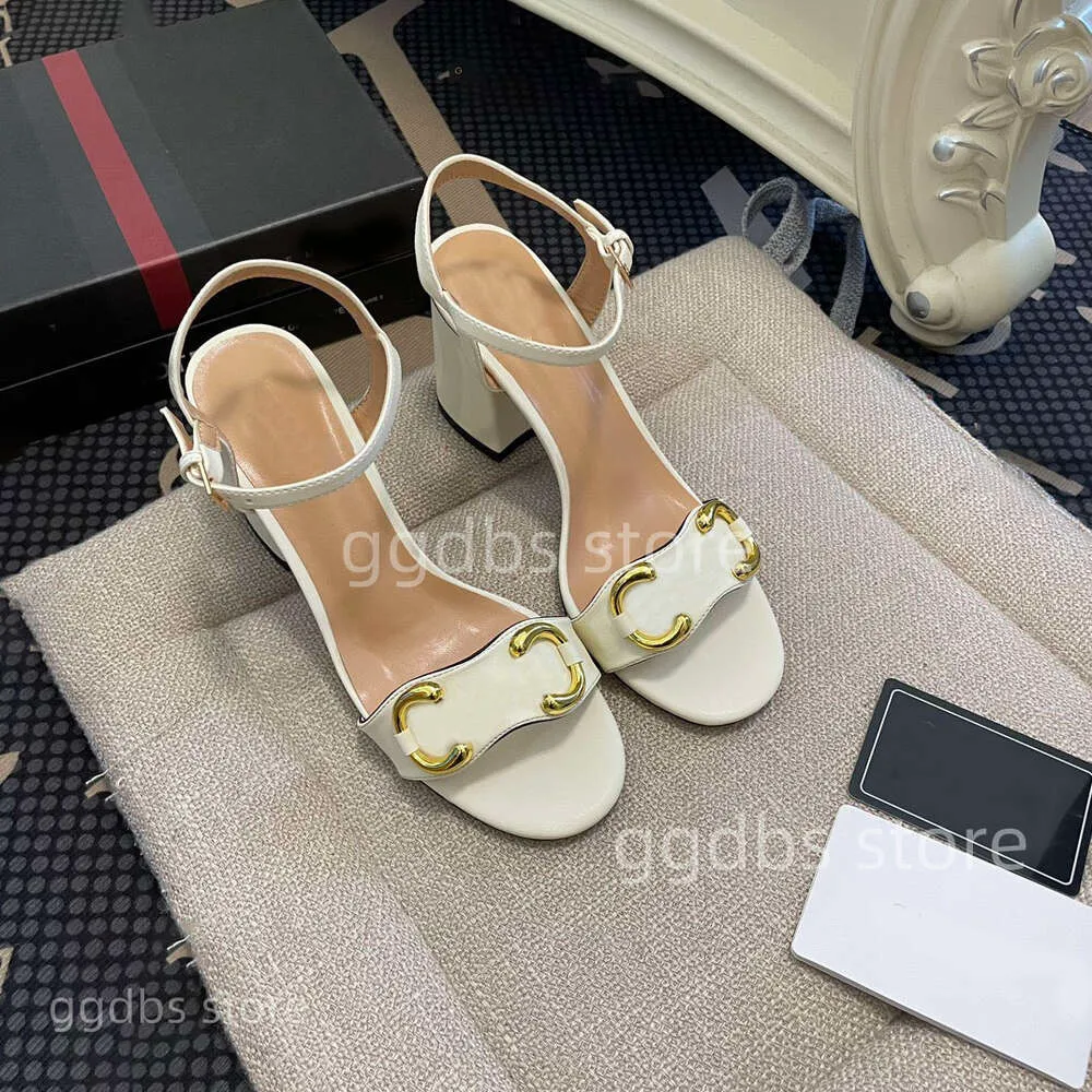 2023 new fashion women high heel sandals designer luxury summer open toe one line buckle round head thick heel sandals brand