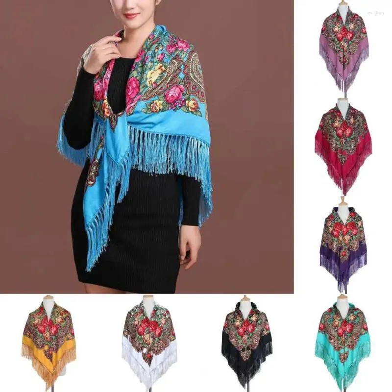 Scarves Retro Floral Scarf Ethnic Style Shawl With Tassel Flower Print Warm Autumn Winter Wrap For Wedding Party Fringed