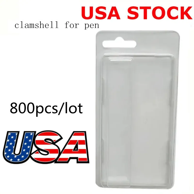 VS Stock Clamshell Packaging voor 2ml 1 ml wegwerp vape pen Blister Case Pakket Vaporizers pakket voor pennen OEM papieren kaart 800 stks/kavel met hanger leeg