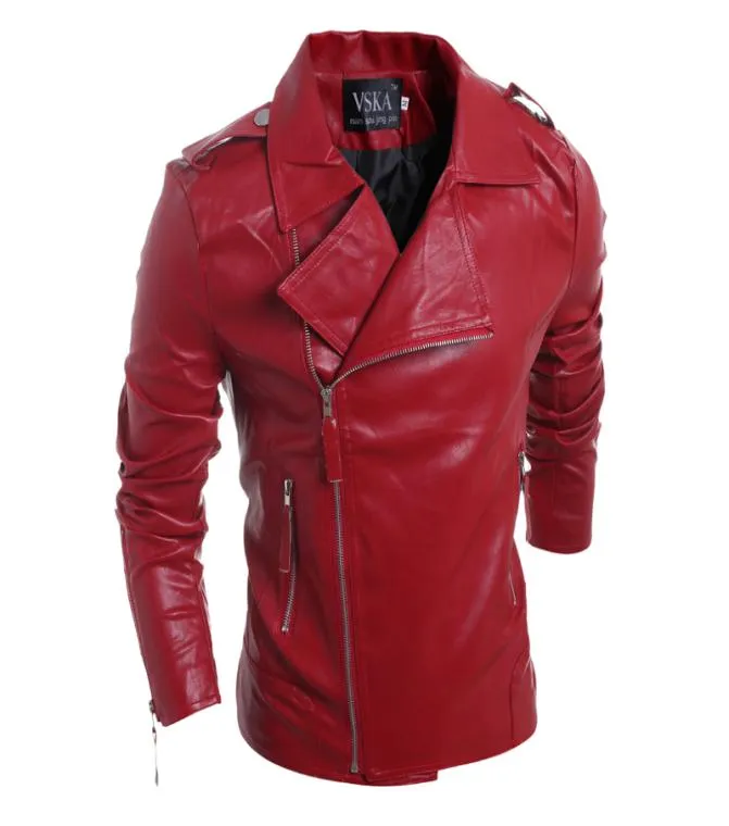 Cała męska motocykl zamszowa kurtka Solidna Czerwona Czarna Biała Kurtki ze sztucznej skóry Mężczyźni Koreańska Slim Fit Brand Punk Man C7320756