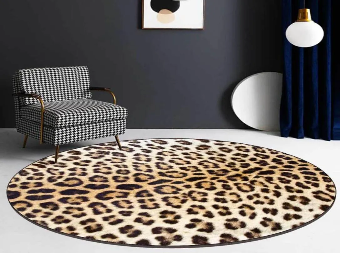 Moderne Sexy jaune imprimé léopard tapis filles pour salon décoration chambre rond tapis de sol tapis 3D nordique maison Dywan5203002