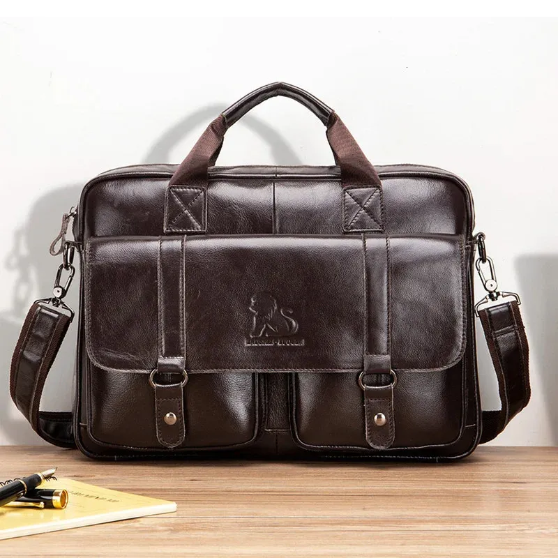 Vintage Männer Echt Leder Aktentasche Business 14 "Laptop Große Kapazität Schulter Messenger Taschen Luxus Hand Einkaufstasche Für Männer 231220