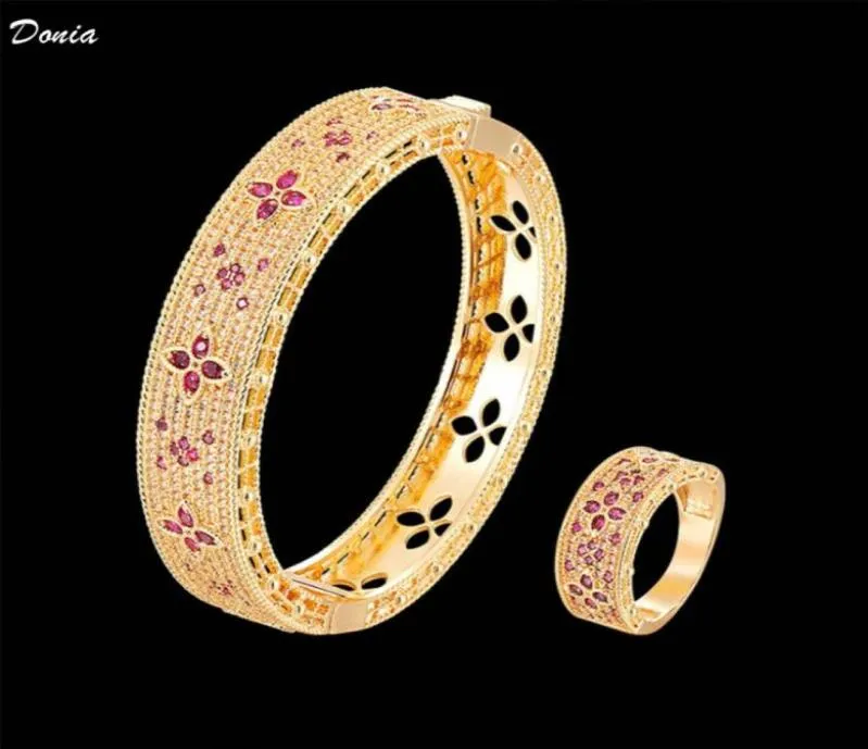 Donia smycken lyx Bangle fourleaf blomma överdriven titanstål armband mikroinlaid färgad zirkon europeisk och amerikansk902495099